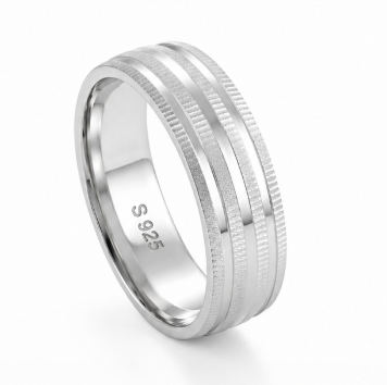 Triple Groove Texture 925 Sterling Silver Ring