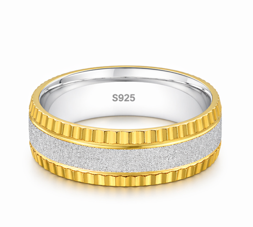 Luxury Dual Tone Matte Texture Ring 925 Sterling Silver