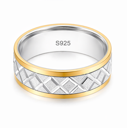 S925 Sterling Silver Geometric Texture Couple Bands