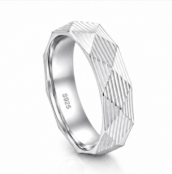 Geometric Faceted 925 Sterling Silver Ring