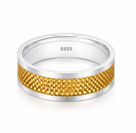 S925 Sterling Silver Gold Textured Couple Band