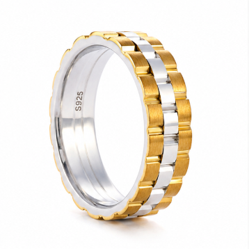 Luxury Dual Tone Chain Pattern Ring in 925 Sterling Silver