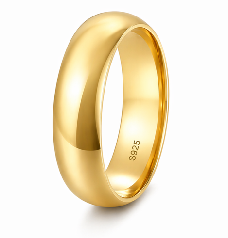 Premium Dome Gold Finish Ring 925 Sterling Silver