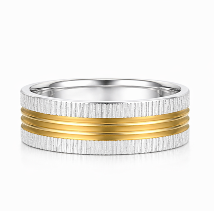 S925 Sterling Silver Triple Gold Line Couple Bands