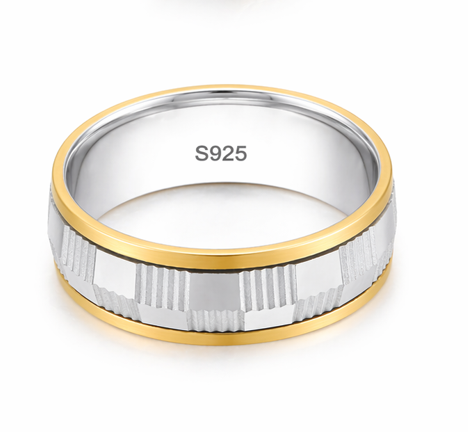 S925 Sterling Silver Faceted Texture Couple Bands