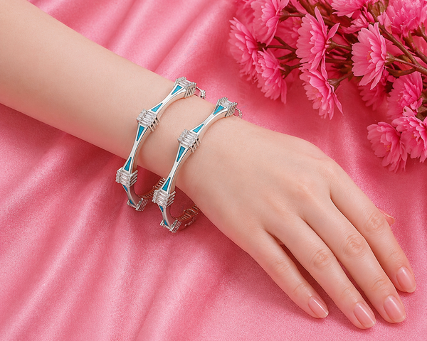 Premium Turquoise Designer Bangles – 925 Sterling Silver Diamond-Studded bangles