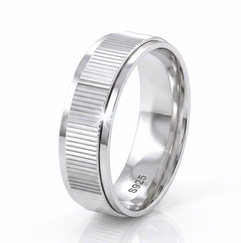 Ribbed Texture 925 Sterling Silver Ring
