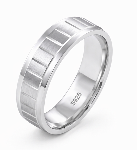 Linear Groove Matte 925 Sterling Silver Ring