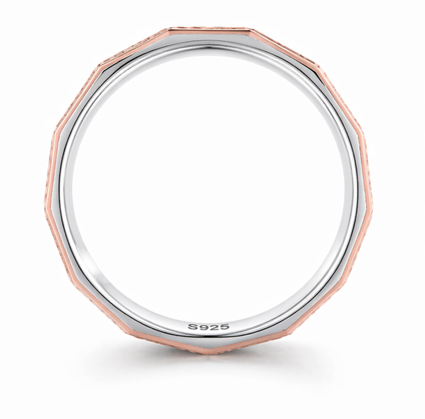 S925 Sterling Silver Faceted Geometric Couple Bands