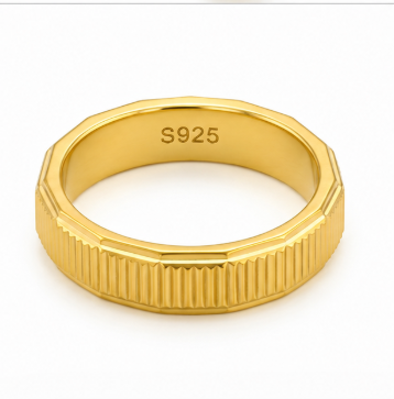 Modern Ribbed Geometric Ring in Gold Finish – 925 Sterling Silver