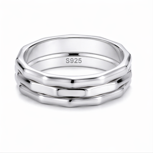 Twin Layer Faceted 925 Sterling Silver Ring