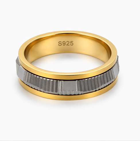 Luxury Dual Tone Faceted Ring in 925 Sterling Silver