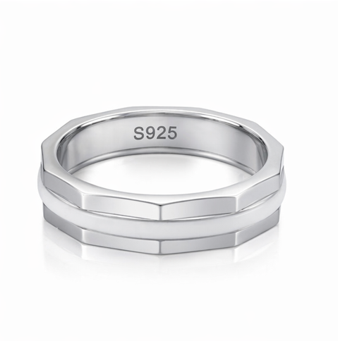 Dual Finish Faceted 925 Sterling Silver Ring