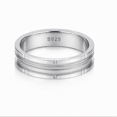 Modern Frosted Groove Band Ring in 925 Sterling Silver