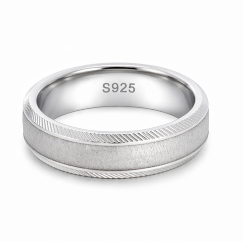 Brushed Texture Edge Band Ring in 925 Sterling Silver