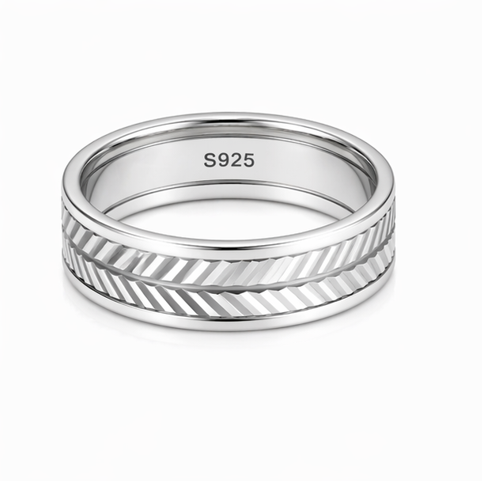 Diagonal Line Texture 925 Sterling Silver Ring
