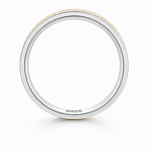 Dual Tone Textured 925 Sterling Silver Ring with Triple Gold Lines