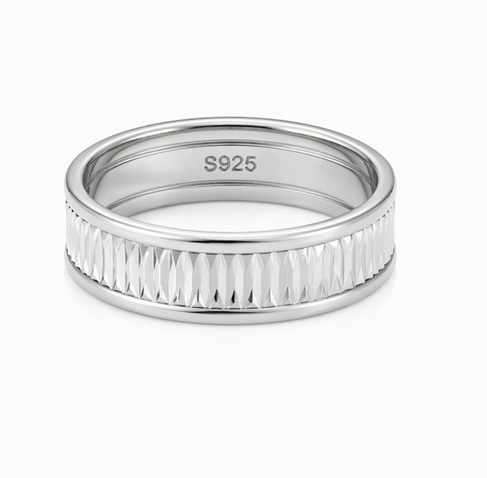 Diamond Cut Faceted 925 Sterling Silver Ring