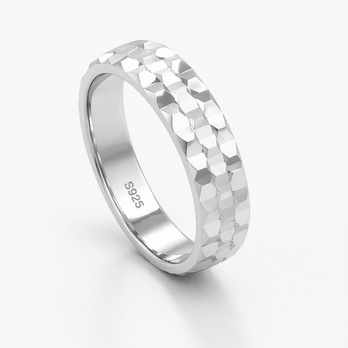 Diamond Cut Texture 925 Sterling Silver Ring