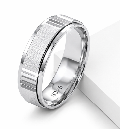 Dual Texture Groove 925 Sterling Silver Ring