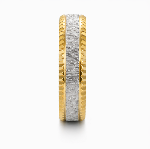 Dual Tone Textured Edge Ring in 925 Sterling Silver