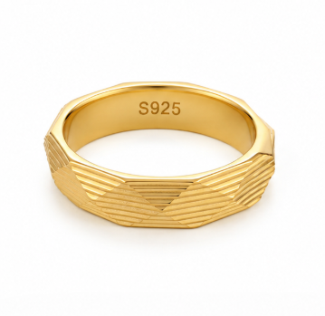 Geometric Textured Gold Ring in 925 Sterling Silver