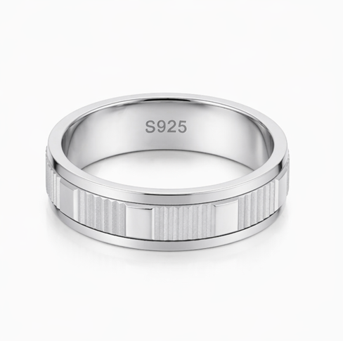 Modern Textured Groove Band Ring in 925 Sterling Silver