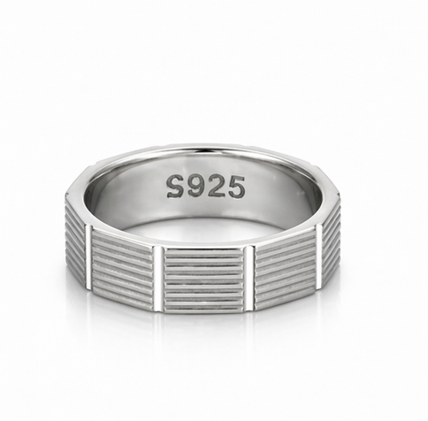 Geometric Textured Band Ring in 925 Sterling Silver