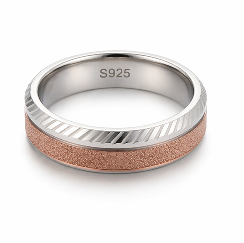 Elegant Rose Gold Dual Tone Texture Ring in 925 Sterling Silver