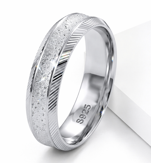 Diamond Dust Stripe 925 Sterling Silver Ring