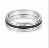 Faceted Edge Black Groove 925 Sterling Silver Ring