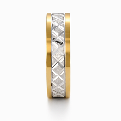 Elegant Dual Tone Geometric Pattern Ring in 925 Sterling Silver