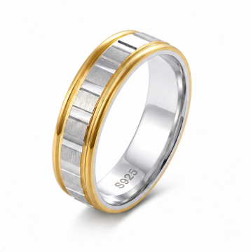 Dual Tone Brushed Groove Ring in 925 Sterling Silver
