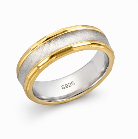 Luxury Dual Tone Diamond Texture Ring in 925 Sterling Silver