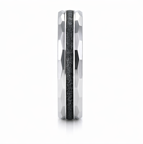 Faceted Edge Black Groove 925 Sterling Silver Ring