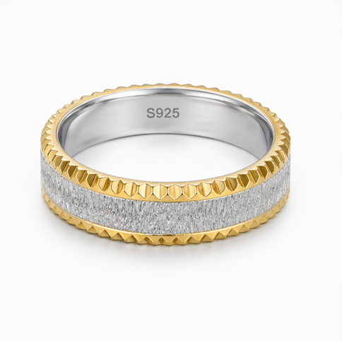 Dual Tone Textured Edge Ring in 925 Sterling Silver