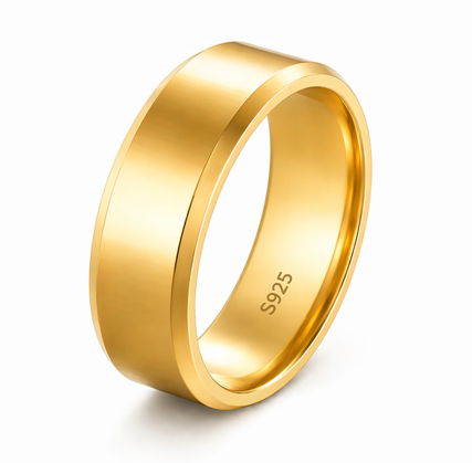 S925 Sterling Silver Classic Gold Finish Couple Band