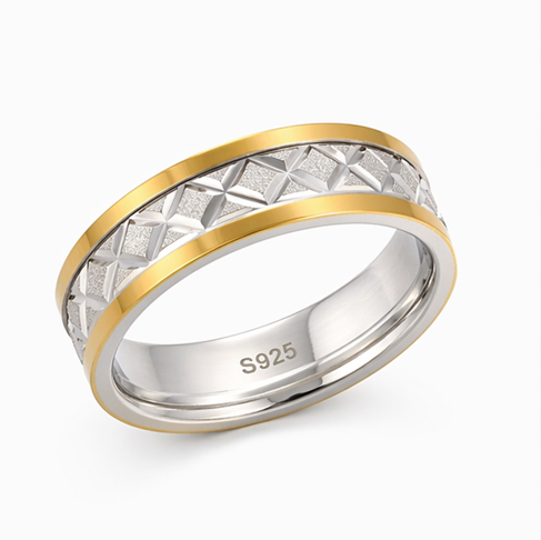 Elegant Dual Tone Geometric Pattern Ring in 925 Sterling Silver