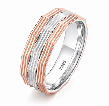 S925 Sterling Silver Faceted Geometric Couple Bands