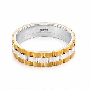Luxury Dual Tone Chain Pattern Ring in 925 Sterling Silver