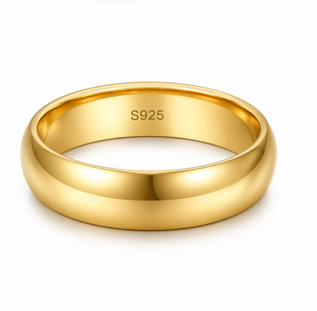 S925 Sterling Silver Dome Gold Couple Bands