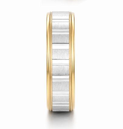 S925 Sterling Silver Gold Edge Geometric Couple Bands