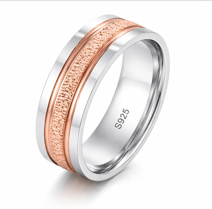 S925 Sterling Silver Rose Gold Textured Couple Bands