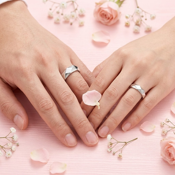 S925 Sterling Silver Faceted Couple Bands |