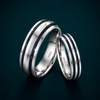 Premium S925 Sterling Silver Couple Bands with Dual Blue Inlay Stripes