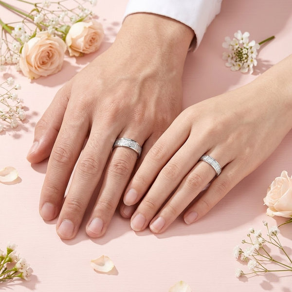 Elegant S925 Sterling Silver Sparkle Textured Couple Bands