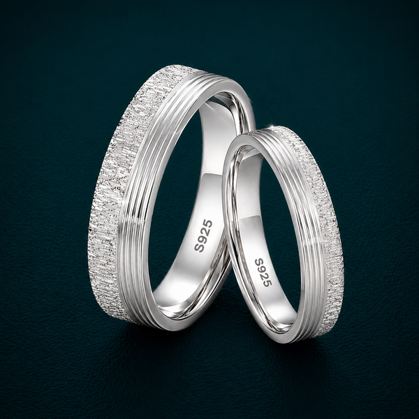 Premium S925 Sterling Silver Textured Line Couple Band