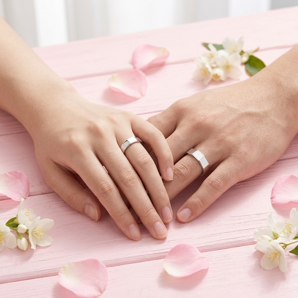 Modern S925 Sterling Silver Block Design Couple Bands