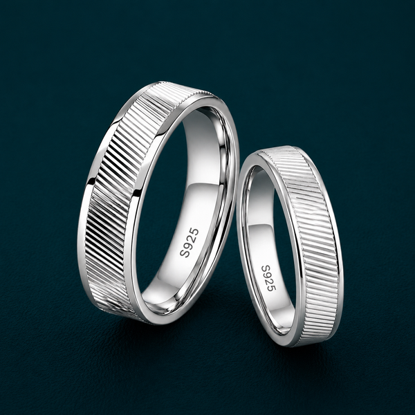 S925 Sterling Silver Ribbed Couple Bands