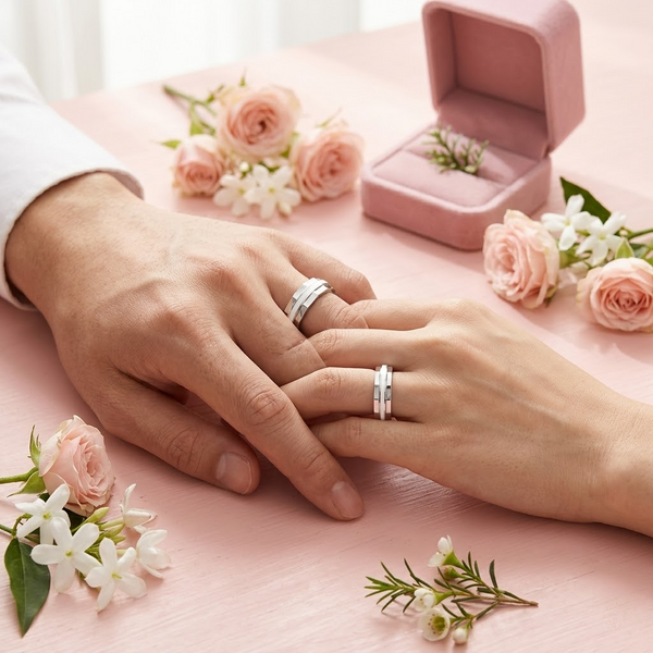 Luxury S925 Sterling Silver Dual-Line Faceted Couple Bands